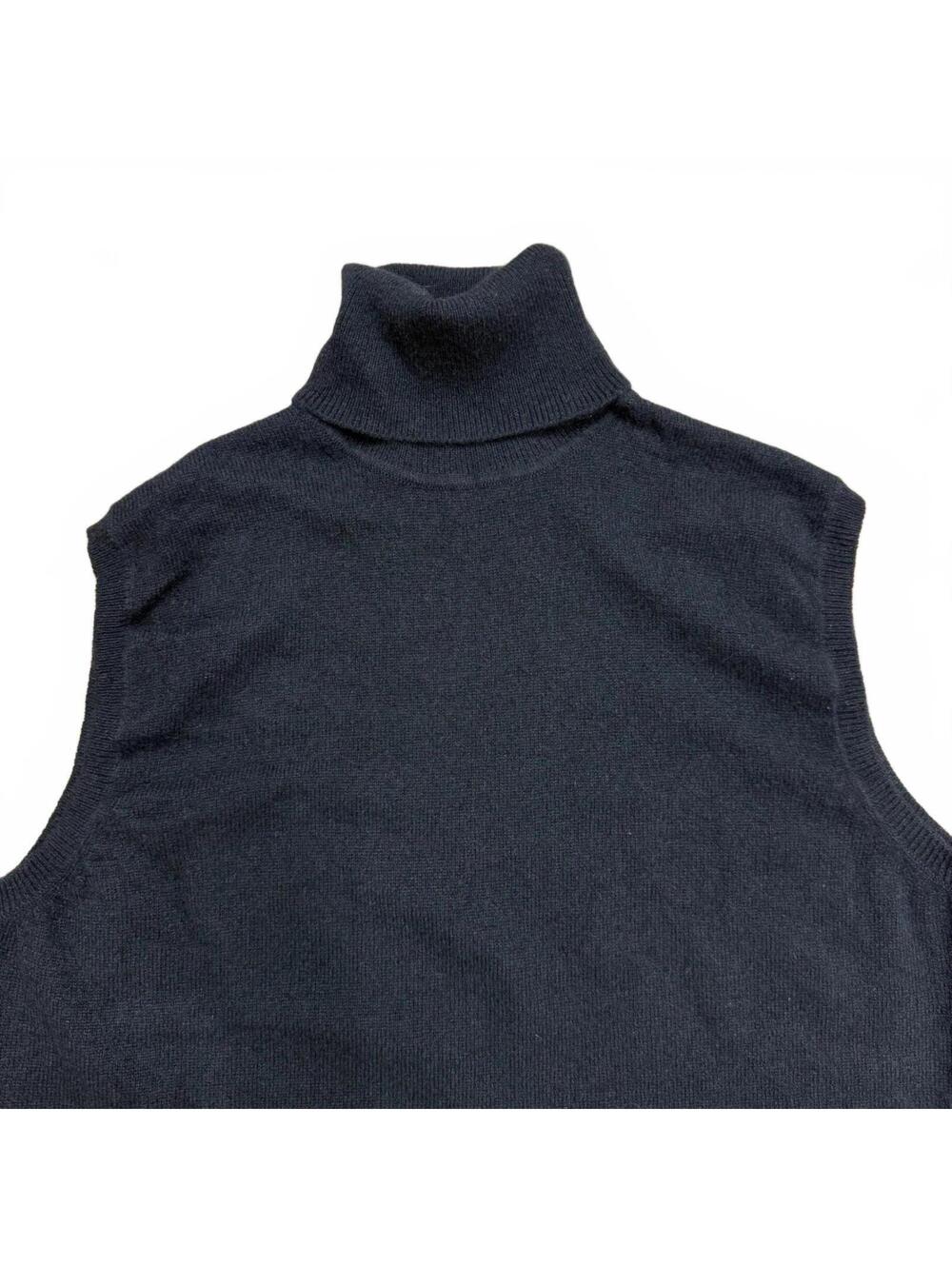 Black 100% Cashmere Sleeveless Turtleneck Sweater Vest L Two-Ply Knit